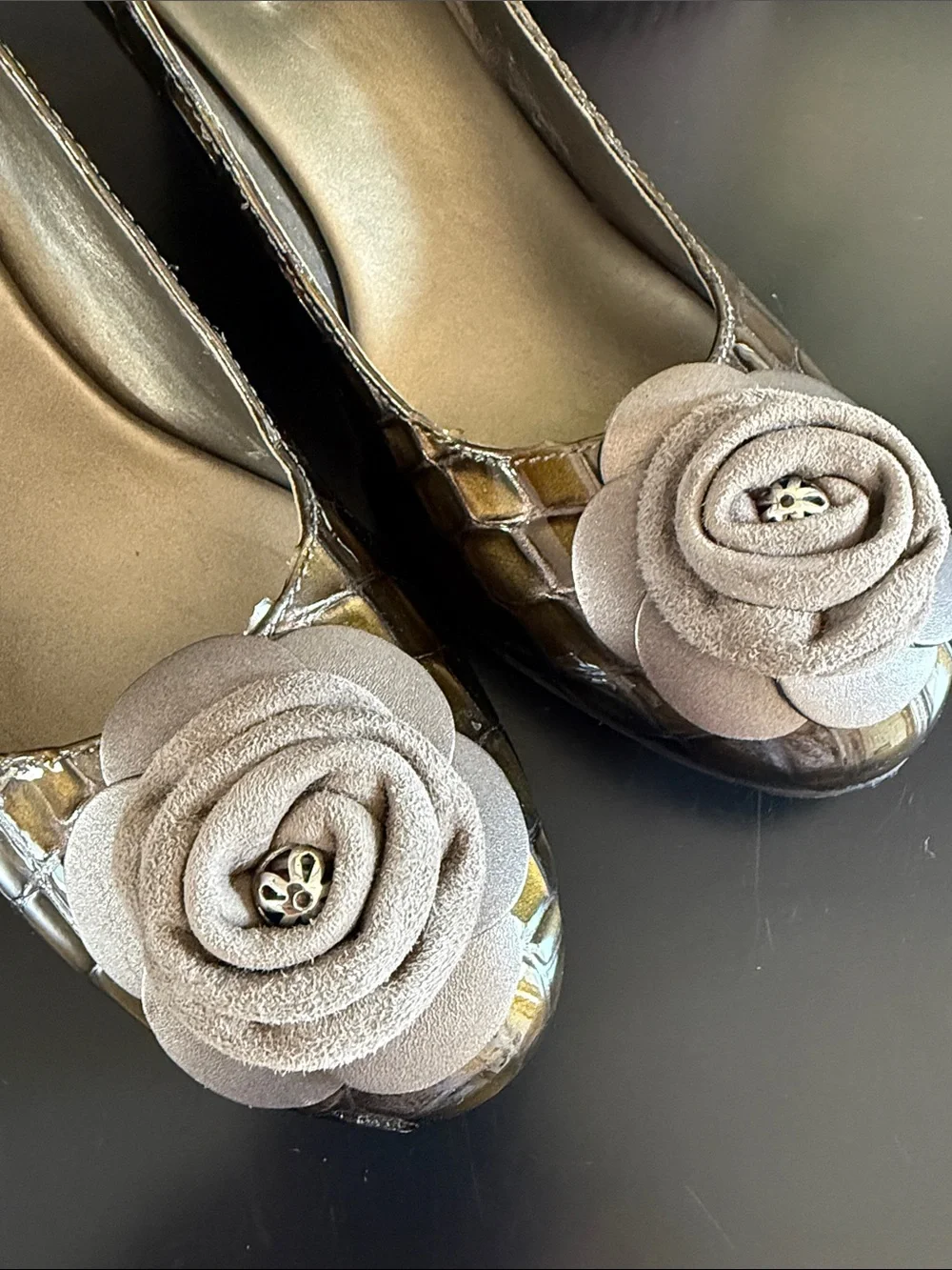 Brighton Harem Glossy Croc Pattern Wedges Heels